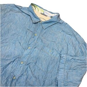 Tommy Bahama Relax Blue 100% Linen Button Up Short Sleeve Camp Shirt Men's‎ 2XB